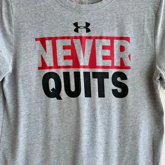Under Armour Loose Fit "Never Quits" Grey Graphic T-Shirt, Size Youth Large - Picture 5 of 15